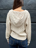 Znbbw Twist Knitted Hooded Cardigan Women Autumn Casual Cotton Ribbed Trim Zip-up Sweater Vintage Streetwear Cropped Tops Coat
