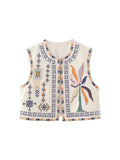 Znbbw TRAF Embroidered Vest Cardigan For Women Vintage National Style Patchwork Sleeveless Top 2023 Open Waistcoat