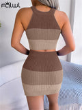 znbbw Summer Sexy Gradient Casual Two Piece Skirt Set For Women 2023 O Neck Sleeveless Crop Top And Booty Slim Mini Skirts