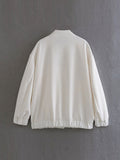 Znbbw TRAF Women Fashion With Pockets Oversized Bomber Jacket Coat Vintage Long Sleeve Female Outerwear Chic Tops