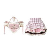Znbbw Lolita Kawaii Two Piece Set Women Summer Korean Cute Mini Skirt Suit Female Sweet Heart-shaped Blouse£«Plaid Cake Skirt 2024