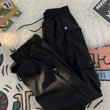 Znbbw Baggy Punk Cargo Pants Women Vintage Streetwear Pocket Drawstring Trousers BF High Waist Korean Joggers Wide Leg Pants