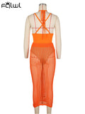 znbbw Sexy Halter Mesh Backless Camisole 2 Two Piece Skirt Set Club For Women 2023 Summer White Kint See Through Bodycon set