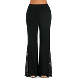 Znbbw Lace Patchwork Flare Pants for Women 2024 New Summer Thin Trousers Slim High Waist Solid Color Hollow Out Long Pants