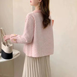 Znbbw Mink Fleece Small Fragrant Cardigan Women Autumn/Winter Stripe Top Loose and Versatile Foreign Short Coat Female