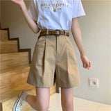 Znbbw Pure Cotton Shorts Women Korean Belt Black Wide Leg Suit Shorts S-3Xl Ladies Fashion Elegant White Baggy Short Pants New