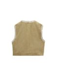 Znbbw TRAF Embroidered Open Waistcoats Women Cotton Basicos Femme Vests Women Sexy Cropped Tops Women Sleeveless Coats