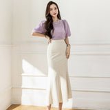 Znbbw Summer Autumn New High Waist Midi Skirts For Women Office Lady Elegant Mermaid Skirts Simple Casual Long Skirt Faldas Mujer