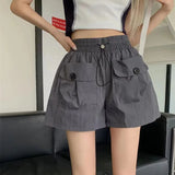 Znbbw Fashion Street Cargo Shorts Women Summer Loose High Waist Drawstring Sports Pants Ladies Korean Casual Wide Leg Pants New