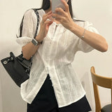 Znbbw Short Sleeve Shirts & Blouses Single Breasted Blusas Korean Ins Camisas Round Neck Ropa Mujer Summer 2024 New Tops