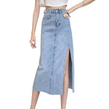 Znbbw Skirts Women A-line Solid Slim Side Slit Long High Waist Denim Skirt Wrap Hip Streetwear