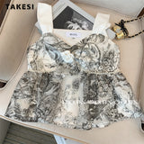 znbbw Fashion Casual Floral Print Two-piece Set Women Summer Sleeveless V-neck Crop Top+Elastic Waist Trousers Sets Pants Suits