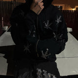Znbbw Gothic Y2K Rhinestone Graphic Jacket Zip Up Hoodies Korean Streetwear Grunge Hip Hop Long Sleeve Fashion Sweatshirt Coat