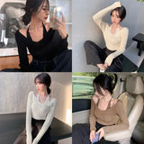 Znbbw Womens Knit Sweater Long Sleeve Off Shoulder Halter Neck Tops Sexy Pullover Casual Loose Blouse Jumper Sweaters