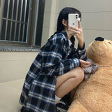 Znbbw Women Korean Plaid Shirt Vintage Streetwear Female Loose Tops Casual Student All Match Long Sleeve Shirt Spring Summer New
