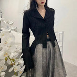 Znbbw Gothic Women Black Shirts Korean Dark Academic Female Designed Irregular Tops Spring Fashion Streetwear Y2K Blouse