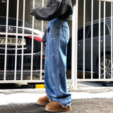 Znbbw Chic Bow Prrint Pantalones Mujer Women Wide Leg Denim Pants Straight Ropa Mujer 2024 Spring Pockets Womens Clothing