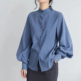 Znbbw Vintage Chiffon Shirts Women Lantern Sleeve Black Blouses Korean Elegant Office Lady Solid Loose Casual Tops New