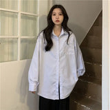 Znbbw Fashion Women Stripe Shirt Elegant Korean Pocket Loose Long Sleeve Tops Casual Female All Match Streetwear Shirts New