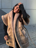Znbbw Warm Plush Lapel Leather Vest Jacket Women's Casual Fashion Sleeveless Single Breasted Jacket 2023 Autumn/Winter Chic Tops