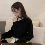 Znbbw Shoulder Long Sleeve Sweater Irregular Skew Collar Ropa Mujer Feminino Sexy Pullover Womens Spring Clothing Knitwears