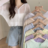 Znbbw Arrival Hoody Knitted Cardigan Girls Summer Thin Transparent Zipper Tee Shirts Women Outerwear Crop Tops