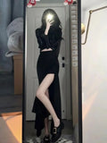 Znbbw High Waist Slim Wrap Hip Black Big Split Fishtail Skirt Women Elegant Fashion Irregular Mid-length Dress Korean Style 2024