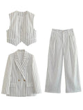 Znbbw Stripes Vest Pants Set Fashion 2 Pcs Outfits Summer Autumn Women Blazer Pants Set Loose Casual Wide Leg Pants Suit New