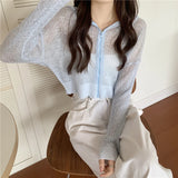 Znbbw Arrival Hoody Knitted Cardigan Girls Summer Thin Transparent Zipper Tee Shirts Women Outerwear Crop Tops