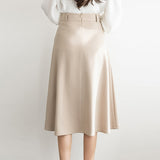 Znbbw Women's Skirts High Waist Single-Breasted Midi Skirts With Poakets Elegant Office All-Match Casual A-Line Skirts Jupe Femme