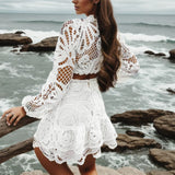 Znbbw Women's Shorts Set Long Sleeve Top Suit Shorts Two Piece Set Basic Top & Shorts Set Hollow Lace Fashion Embroidery Set