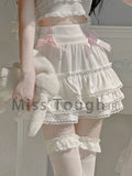 Znbbw Japanese White Lolita Cute Skirt Women Lace Bow Korean Kawaii Sweet Skirt High Waist Elegant Princess Fairy Skirts 2024