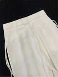 Znbbw Style Casual White Women's Bandage Trousers Women High Waist Pockets Female Pleated Wide Leg Pants 2024 Autumn Winter