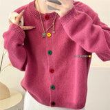 Znbbw Sweet and Fresh Round Neck Colorful Button Knitwear Coat Academy Style Western Versatile Sweater Women's Cardigan