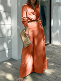 Znbbw Shirt Long Pants Suits 2 Piece Set Women Long Sleeve Shirt Wide Leg Pants Casual White Spring Summer Outfits 2024 New