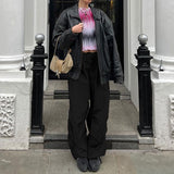 Znbbw Women Casual Baggy Wide Leg Cargo Pants Loose White Low Waist Drawstring Sweatpants Y2K Hip Hop Pocket Streetwear Long Trousers