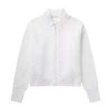 Znbbw O-neck Women Short Cardigan Retro Zipper Long Sleeve Knitted Sweater Female 2024 Casual Loose Solid Patchwork Sweaters