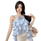 Znbbw Women's Top Women's Vest Ruffle Backless Flowers Versatile Sexy Camisole