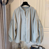 Znbbw Vintage Blouses Puff Sleeve Solid Color Button Cardigan Shirts Spring Casual Loose French Elegant All Match Women Tops