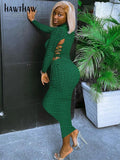 Znbbw Women Fashion Long Sleeve Bodycon Streetwear Green Long Dress 2023 Autumn Fall Clothes Wholesale Items For Business
