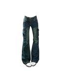 Znbbw Women's Blue Cargo Jeans Baggy Harajuku Y2k Aesthetic Streetwear Vintage Oversize Denim Trousers Jean Pants 2000s Trashy Clothes