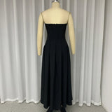 Znbbw Women's Dress Summer Strapless Sleeveless Backless Solid Color Fishbone Tube Top Pleated Long Gown Elegant Party Dresses