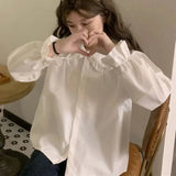 Znbbw Vintage Women White Shirt Preppy Style Fashion Elegant Female Long Sleeve Blouse Y2K Sweet Kawaii All Match Shirts