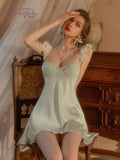 Znbbw Back Nightdress Women's Sleepwear Sexy Lingerie Ice Silk Satin Deep V Pajamas Nighties Nightwear Nightshirt Home Clothes