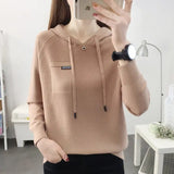 Znbbw Pullover Sweater 2024 New Thin Knitwear Hooded Sweater Loose Long Sleeve Solid Pullover Sweater Coat Undercoat Women Top