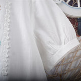 Znbbw Sweet Shirts Embroidery Peter Pan Collar Button Cardigan Blouses Summer Puff Sleeve Tops Preppy Style Girl Clothing