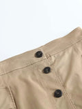 Znbbw 2023 Summer Autumn Skirt Women Loose Pockets Midi Khaki Skirt Women With Button