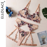 Znbbw Fancy Lingerie Floral Underwear 5-Piece Transparent Lace Intimate Luxury Push Up Bra Panty Set Garter Sexy Outfits