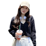 Znbbw Version Solid V-neck Sweater Casual Fashion Short Knit Long Sleeved Cardigan Sweater