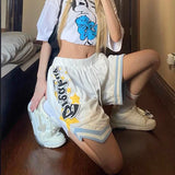 Znbbw Shorts Women Letter Print Basketball Sports Shorts Bf Summer Y2K Harajuku Breathable Mesh Elastic Waist Short Pants